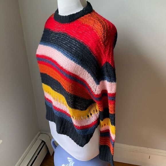Moon and Madison Multicolor Striped Sweater Anthro Open Knit Dopamine Slouchy. S - Picture 2 of 9